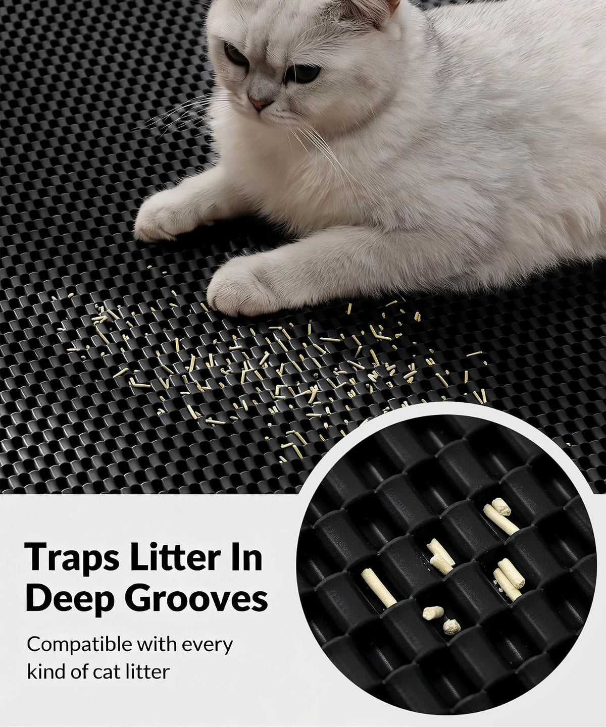 Cat Litter Mat, Cut to Fit Any Place - Black / 47x35 Inch - image 4