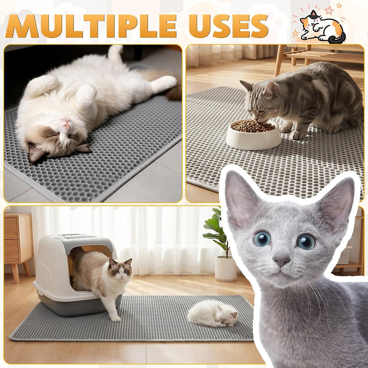 Cat Litter Mat 24"x15", Double Layer Waterproof Litterbox Mat - 46x26 Inch / Gray - image 3