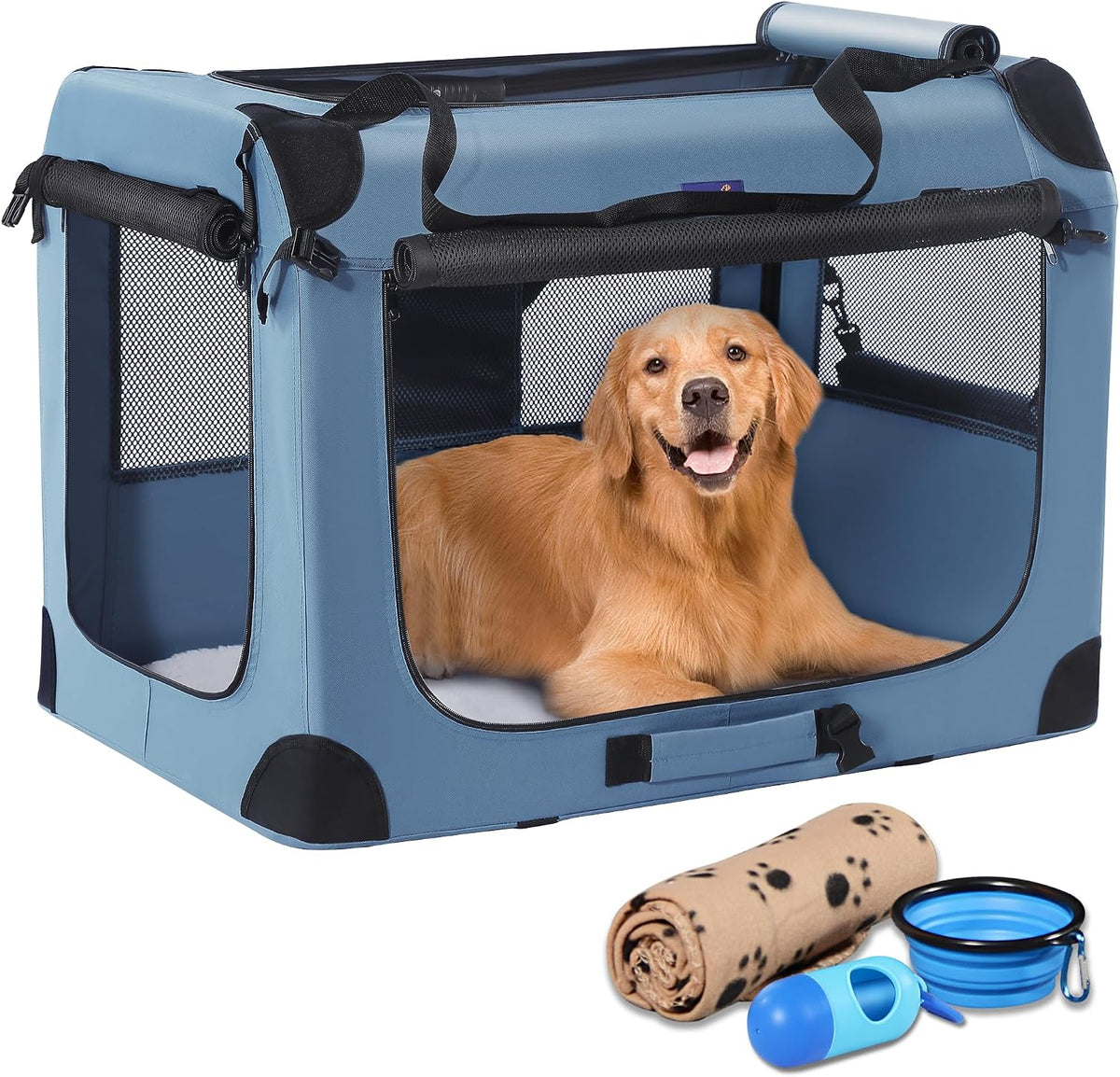 Portable Collapsible Dog Crate - Blue / 40.0"L x 27.0"W x 27.0"H