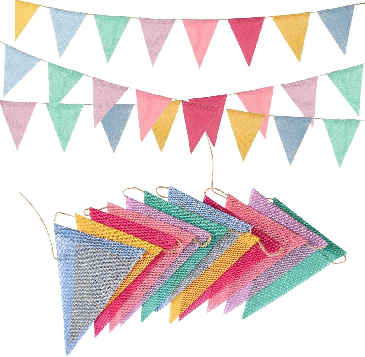 Pennant Banner Flags Pastel for Birthday Classroom Outdoor 4 Strings – Fun for Kids & Family - Mixed (Pastel)