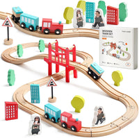Tiny Land 39 Pcs Wooden Train Set for Toddler Ages3+ with Wooden - 39PCS Train Set