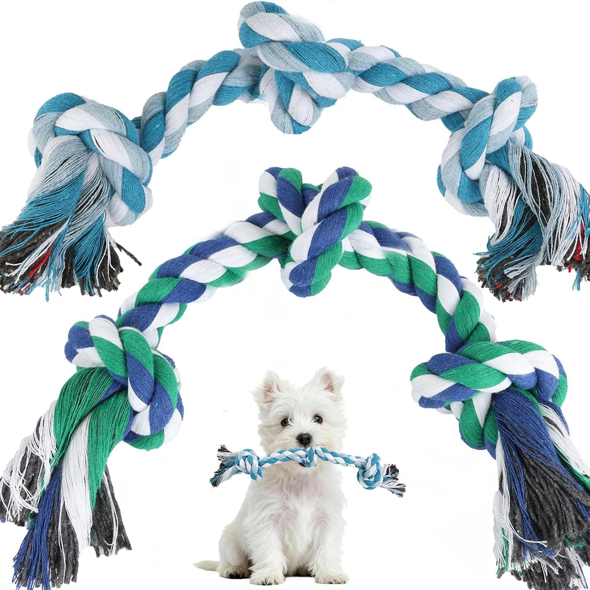 SZEE Dog Rope Toy 2-Pack, Rope Toys for Dogs - Small / Blue & Green / 2