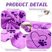 Fanfanwin 4 Pcs Dog Bath Towels Microfiber Drying Dog Towel Absorbent - Purple,Pink - image 3