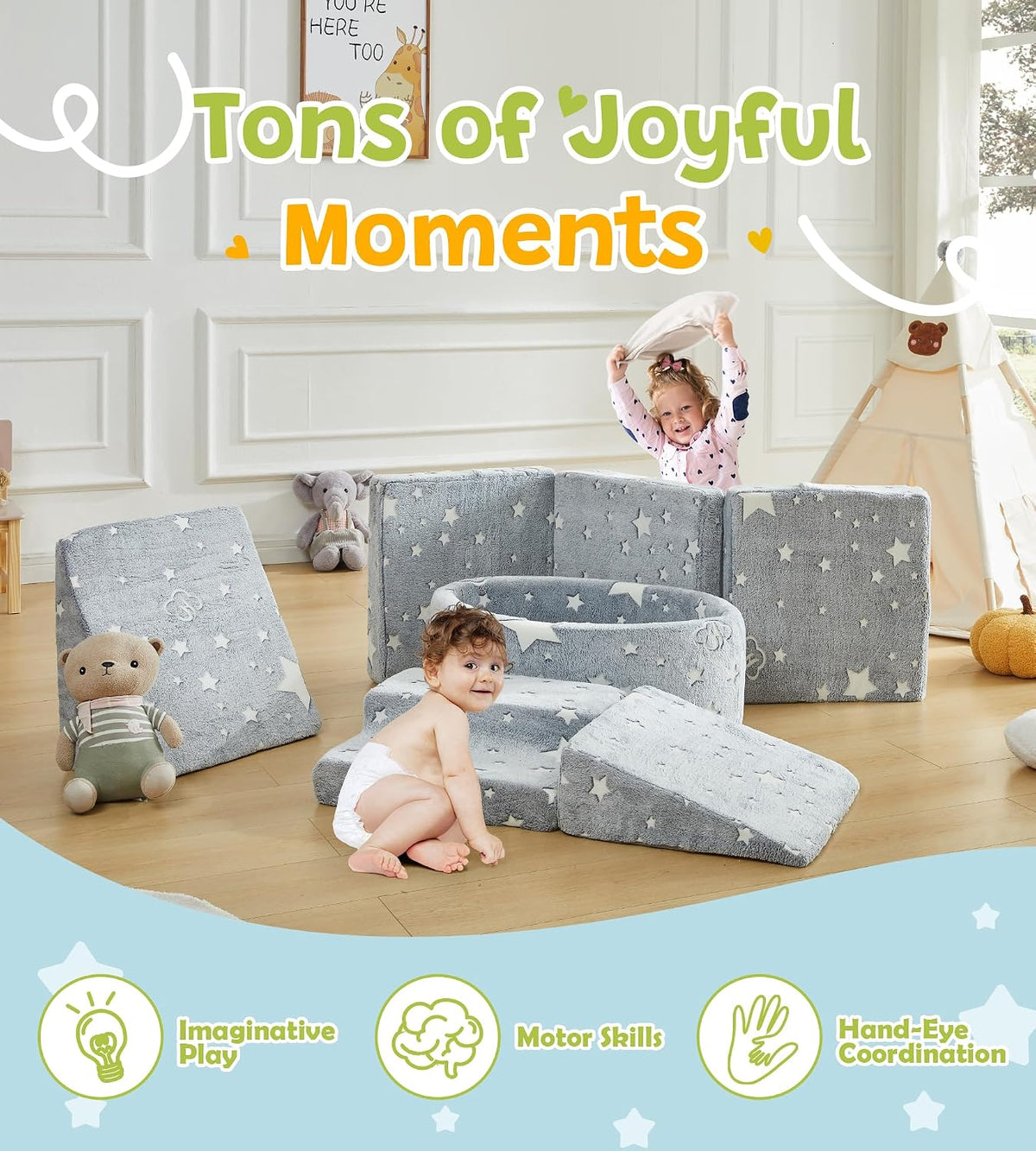 Elftopia foam climbing set with ball pit, stairs and ramps for toddlers in grey - view 21