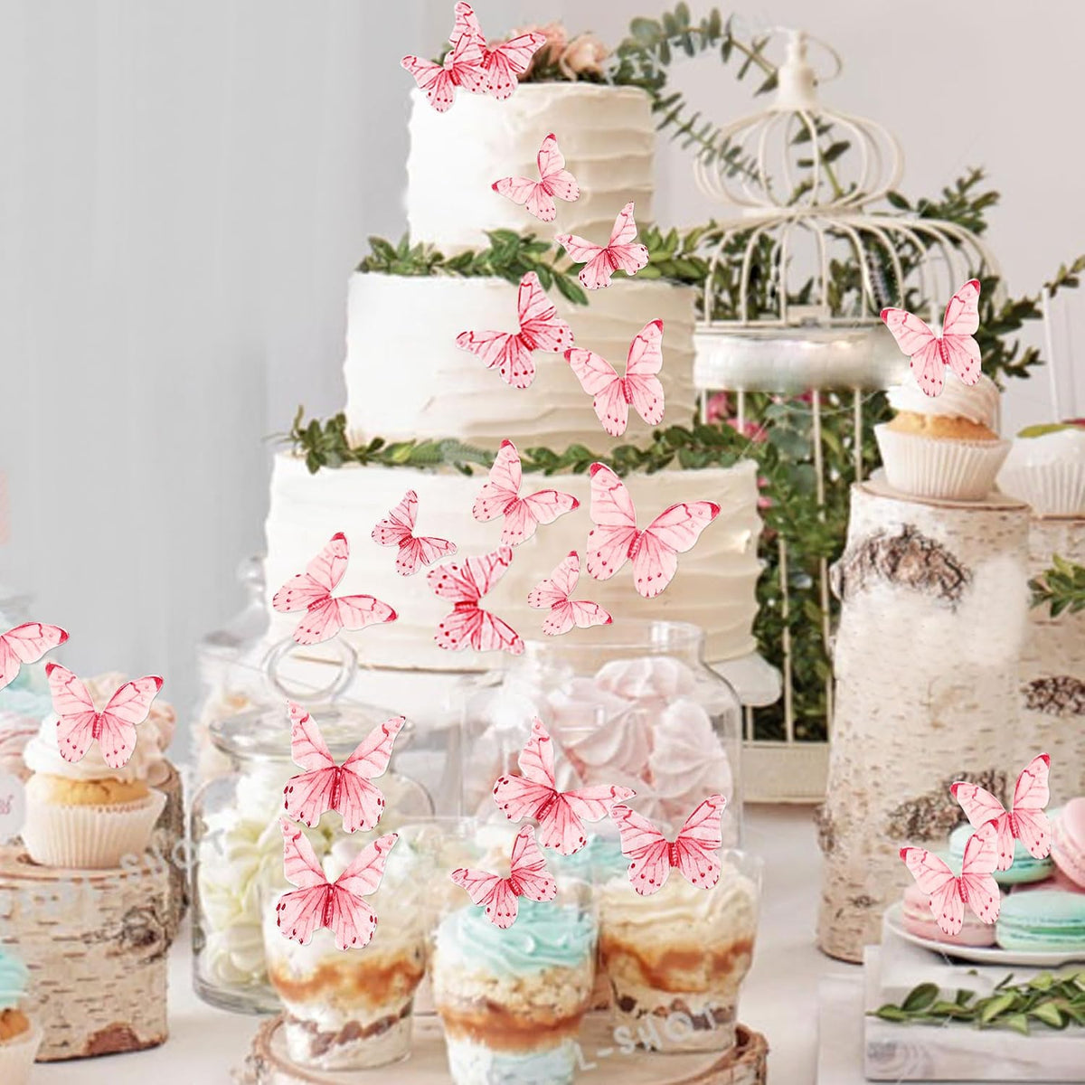 30Pcs 2D Waterproof Swallowtail Butterfly Cake Topper Transparent - Edible / Pink - image 3