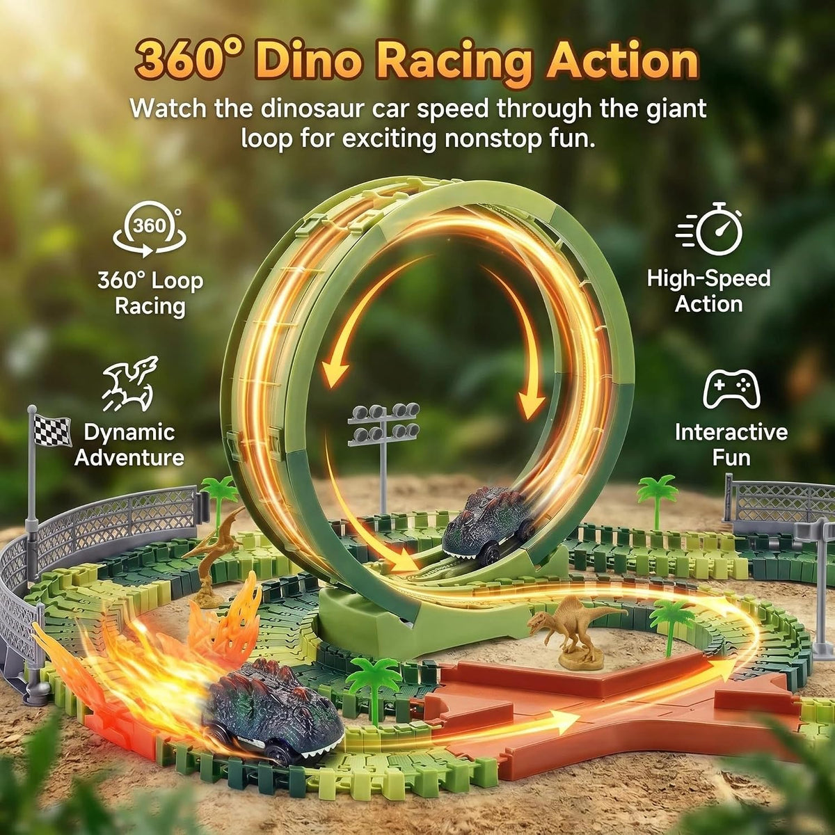 Dinosaur Race Track Toys for Boys 3-5 - Single Loop Dinosaur Race Track Set - image 2