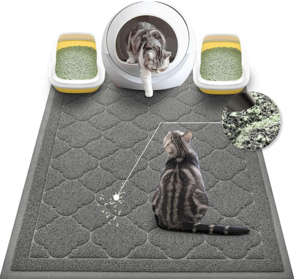 Cat Litter Box Mat, Kitty Premium PVC Pad, Durable Trapping Rug - #03 Grey / Medallion/47 x 36 Inch