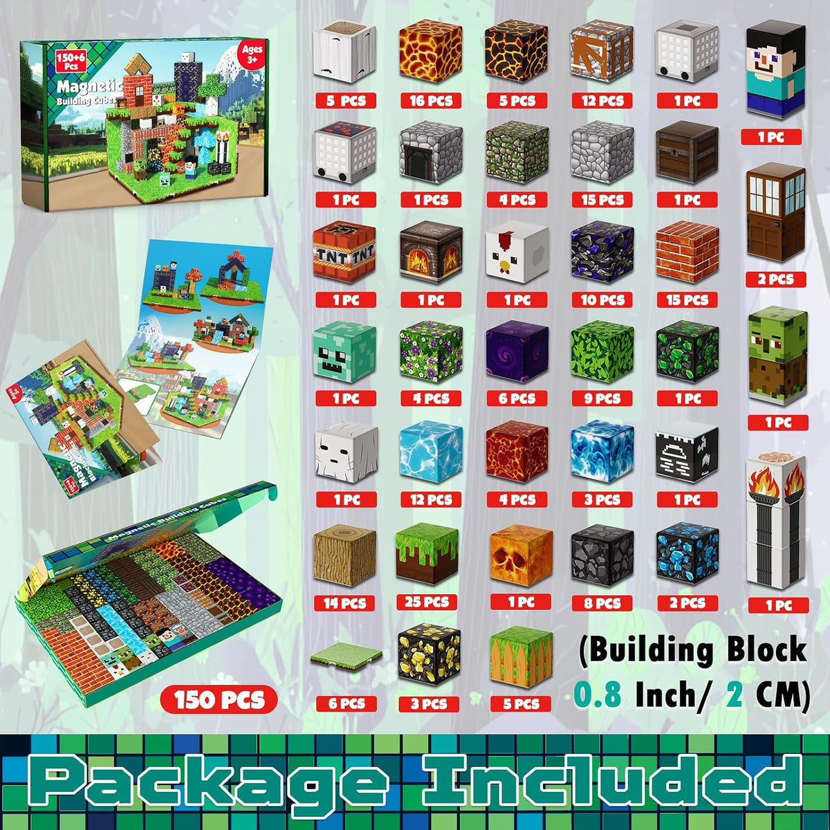 GraceDuck 300 PCS Magnetic Blocks, Magnetic Building Blocks - Forest Car Track With 6 Baseplate - image 2