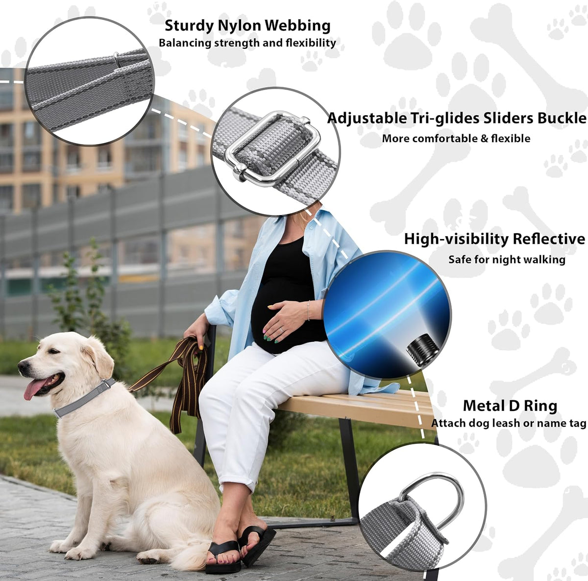 Martingale Dog Collar, Adjustable No Buckle Slip Collar, XS - Grey / Small(Length:11-15'', Width:3/4'') - image 2