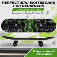 Honoson kids skateboard set with dinosaur print maple deck and black knee pads, elbow pads and wrist - view 17