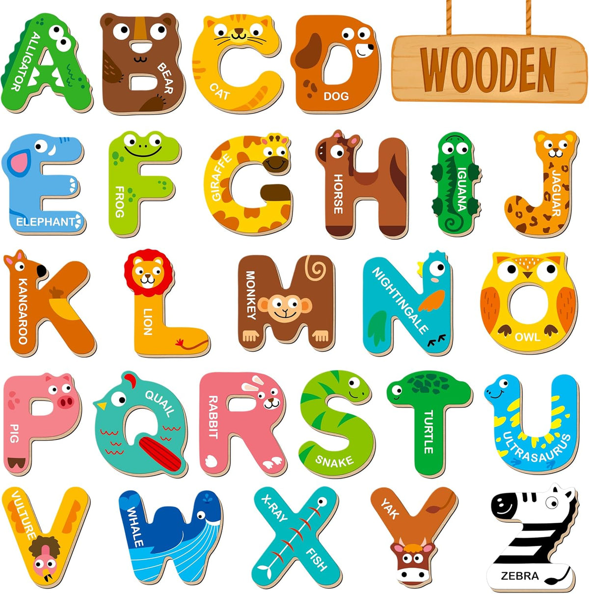 Large Size Magnetic Letters - 26 Magnetic Wooden Letters