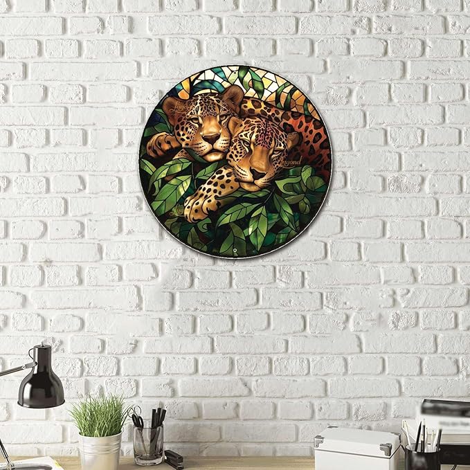 Lygond Metal Tin Circular Stained Glass Jaguar Vintage Club Sign - 1212 Inches