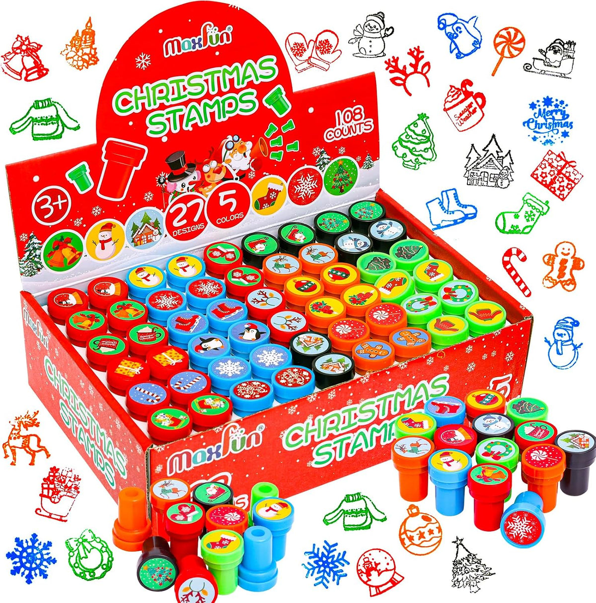 Max Fun 108 pack Halloween stamps for kids in 27 designs including pumpkins, ghosts and bats - view 3
