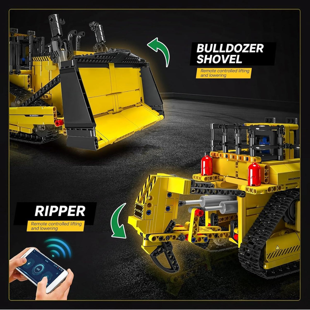 Mould King app-controlled RC bulldozer building set with track drive - view 4