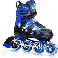 Kuxuan Boys Adjustable Inline Skates with Light up Wheels for Kids - Blue / Large(Kids 3-6 US)