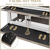 36" L Rabbit Hutch Indoor with 4 Metal Wheels, 2-Story Wooden Bunny Hutch Outdoor Bunny Cage, 2 Deeper Pull-Out Trays, Ramp, Rabbit Cage Guinea Pig Pet House for Small Animals