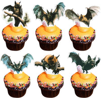 Gyufise 24Pcs Halloween Bat Cupcake Toppers Black Glitter Bat - Brown Blue