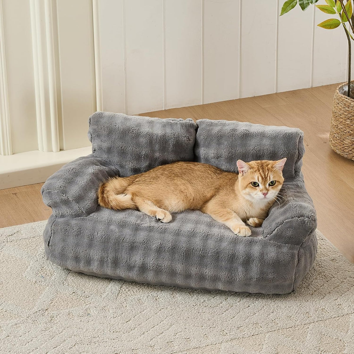 Cat Couch Bed, Cute Pet Sofa for Indoor Cats, 26"x15" - Grey / 26"L x 15"W x 12.5"Th - image 2