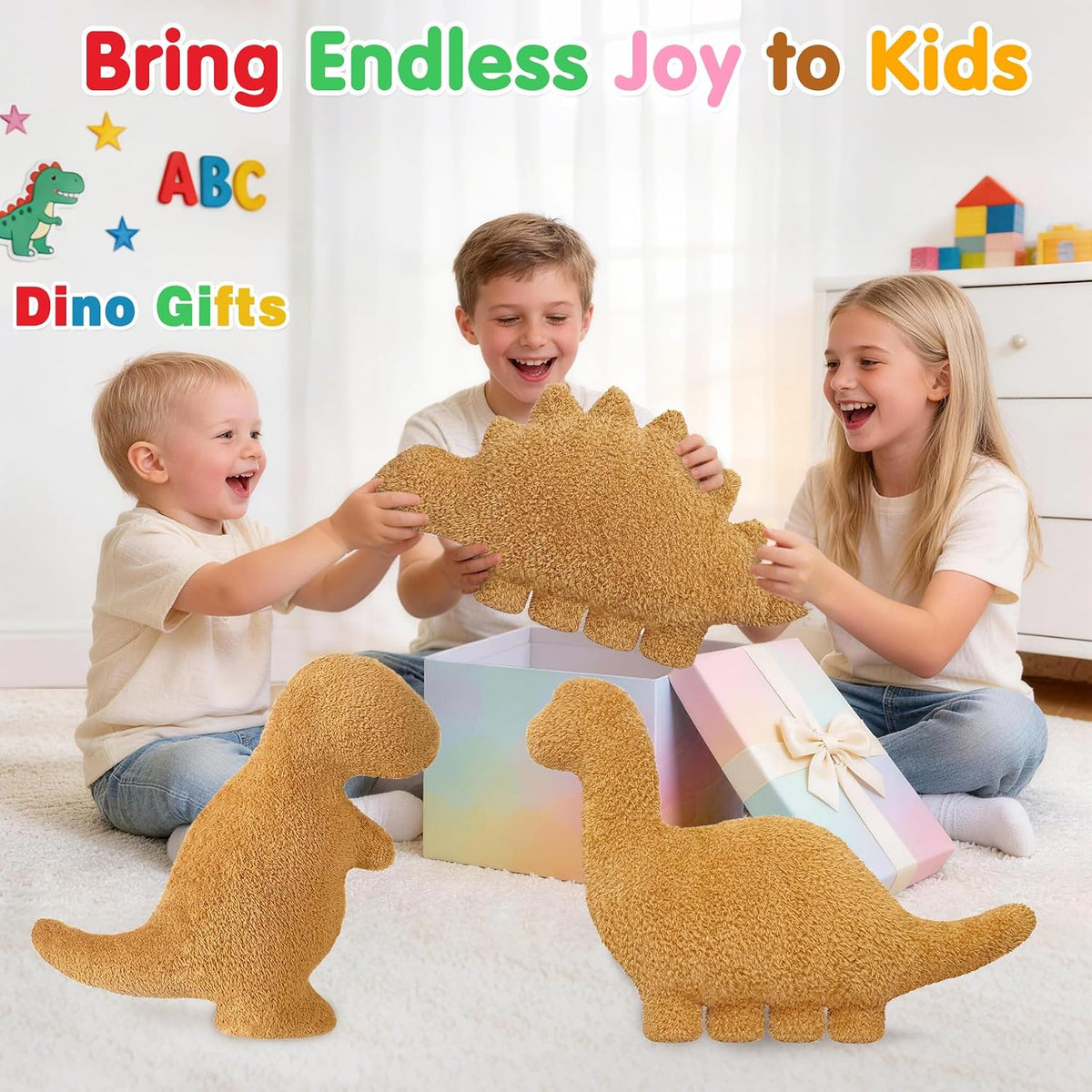 Dino Nugget Pillow Plush, Dinosaur Chicken Plush Nuggets Pillow Funny Birthday Gifts for Boys - Golden Brachiosaurus / Small - image 4
