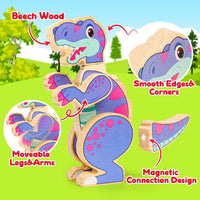FQKIOMY magnetic wooden dinosaur building blocks in bright colors for kids 3-5 - view 7