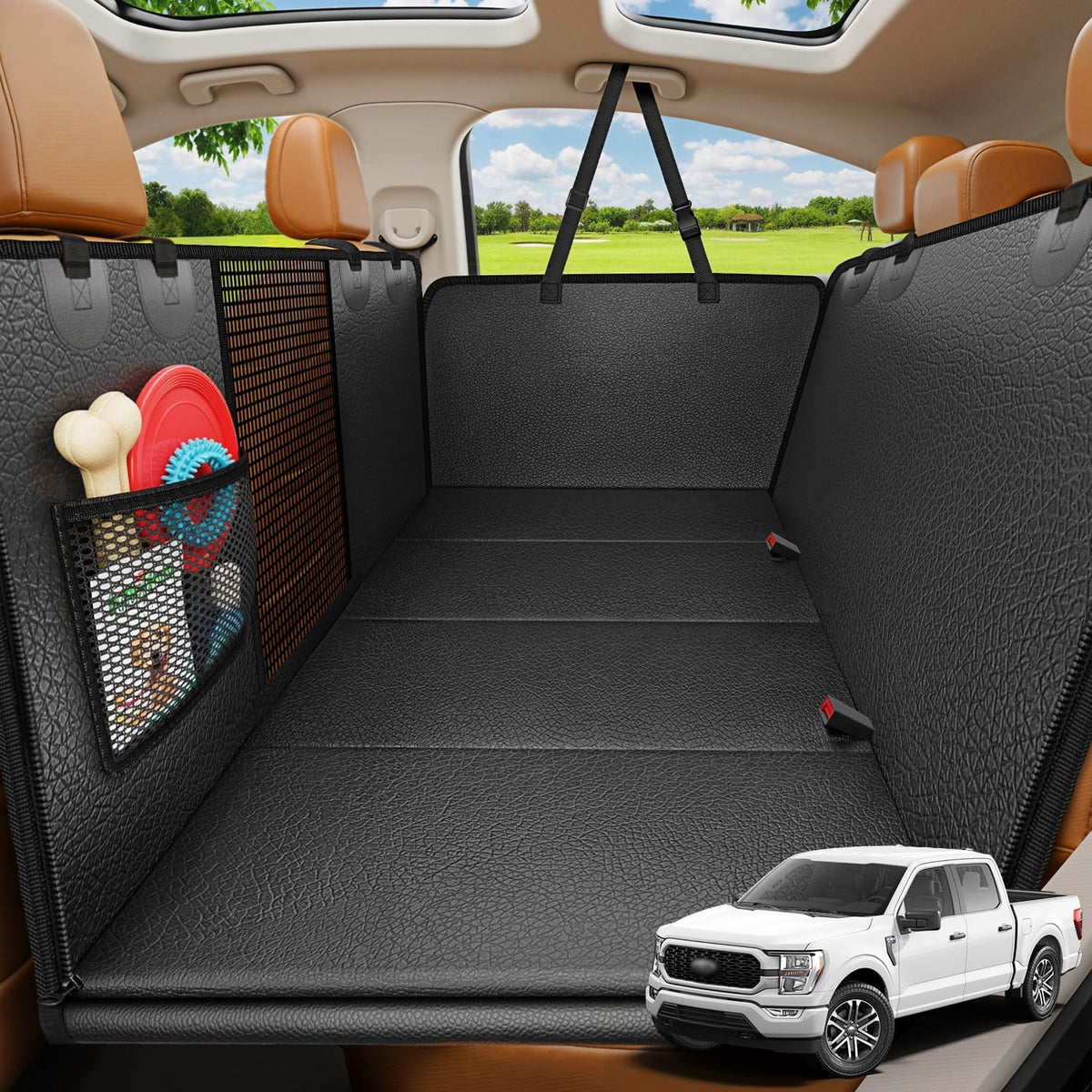 URPOWER Dog Car Seat Cover for Back Seat - Black / XL - 60" Length