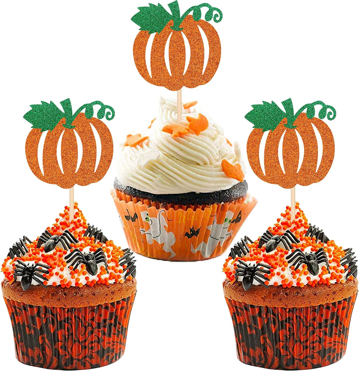 24 PCS Pumpkin Oh Baby Cupcake Toppers Glitter Fall Theme pumpkin - A Design 1 Orange