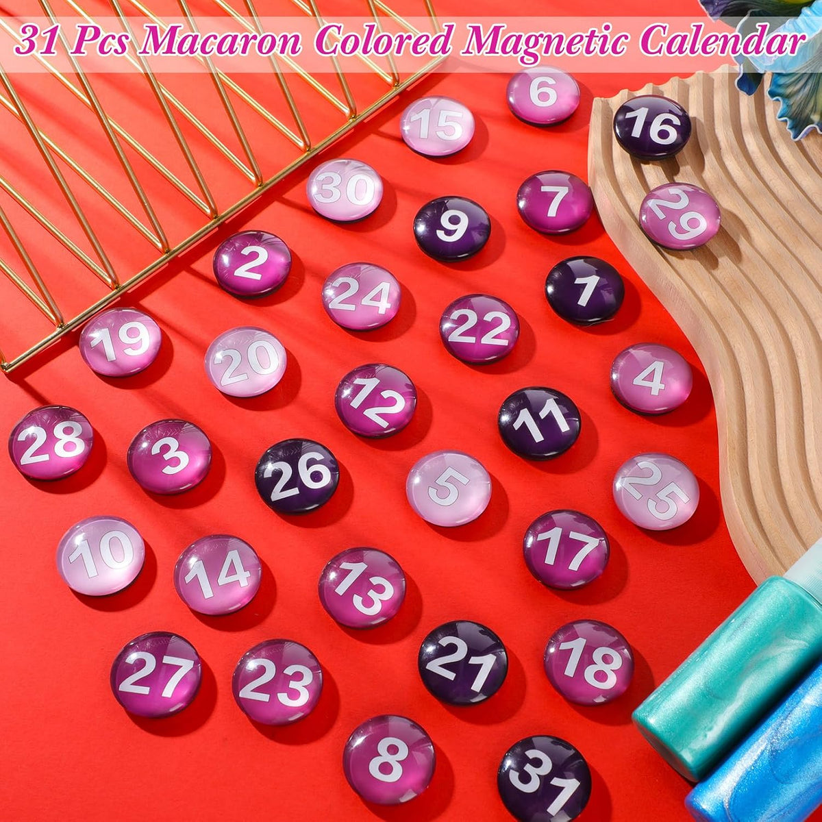 Tellegloww 1-31 magnetic calendar numbers in dark rainbow glass - view 27