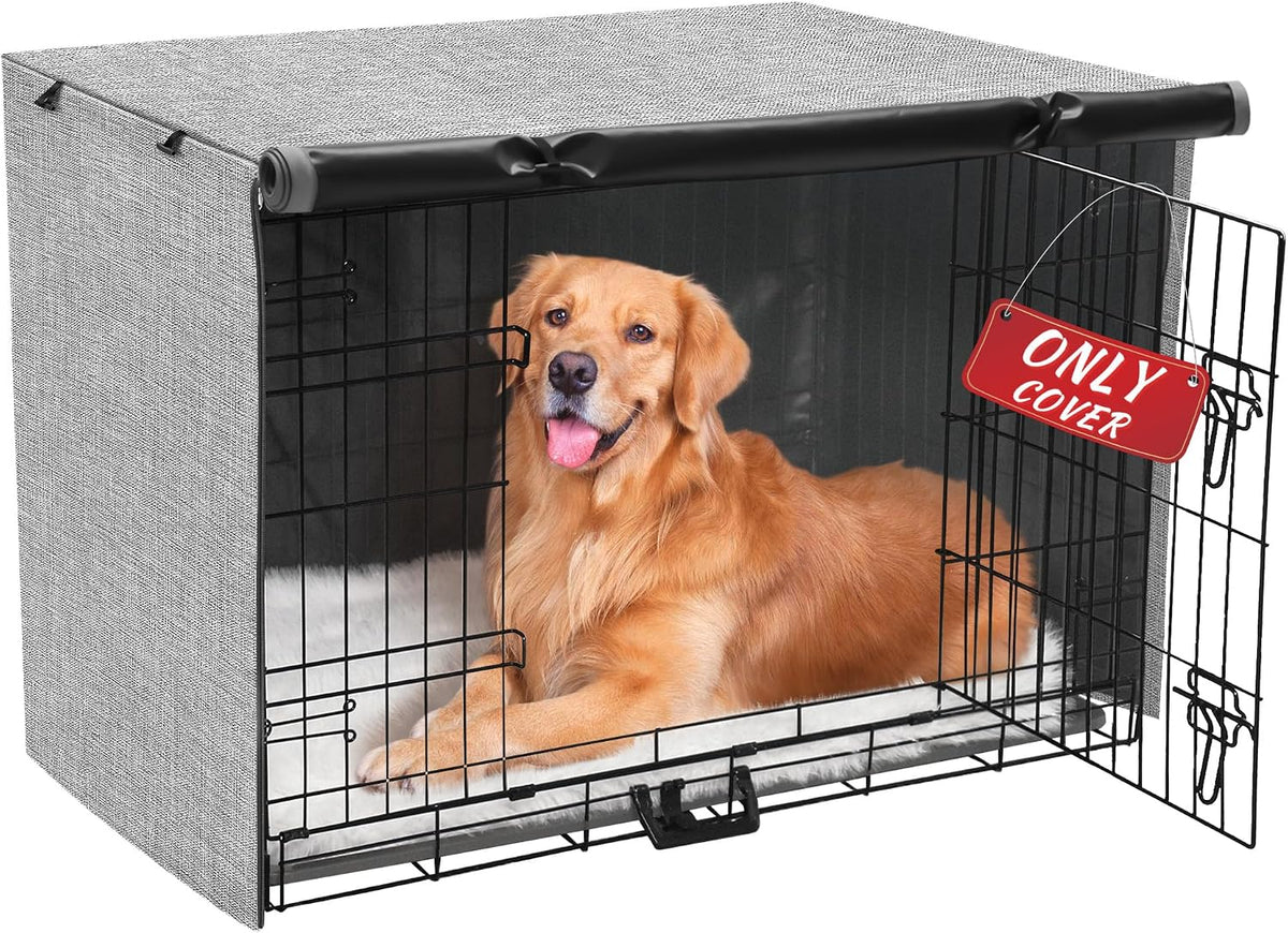 Akinerri Dog Crate Cover, Double Door Waterproof Kennel Cover - 36.0"L x 23.0"W x 24.8"H / Grey