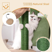 Cactus Cat Tree Small Cat Tower with 32 Inches Scratching Post with Cats Condo House, Cozy Hammock and Removable Top Bed and Dangling Ball for Indoor Cats-34” Green