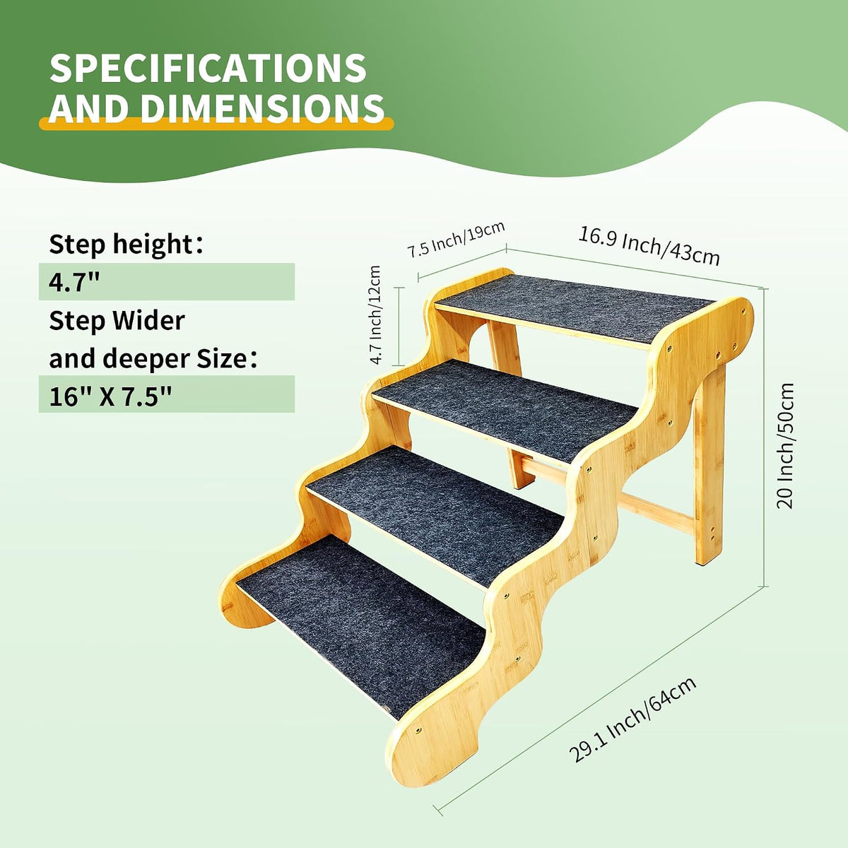 Dog Stairs for Small Dogs - 4-Step Natural / 4.0 / 4-Step 29x17x20 inch - image 3