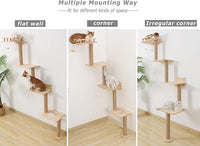 Cat Tree Wall Mounted with 4 Levels Shelves, 73" Wood Corner Tower Inside Kitten Scratching Post for Climbing,Perching and Lounging (Right to Left)