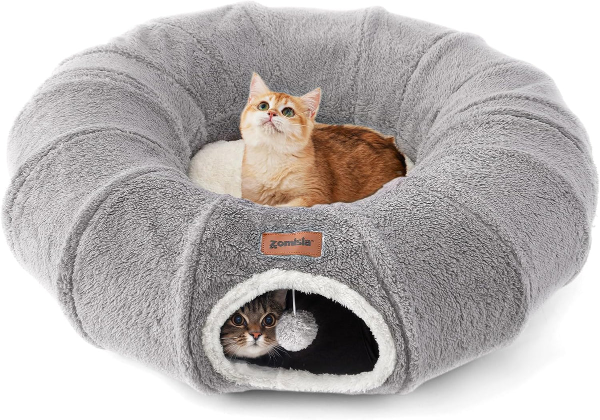 Cat Tunnel Bed for Indoor Cats - Grey / Standard