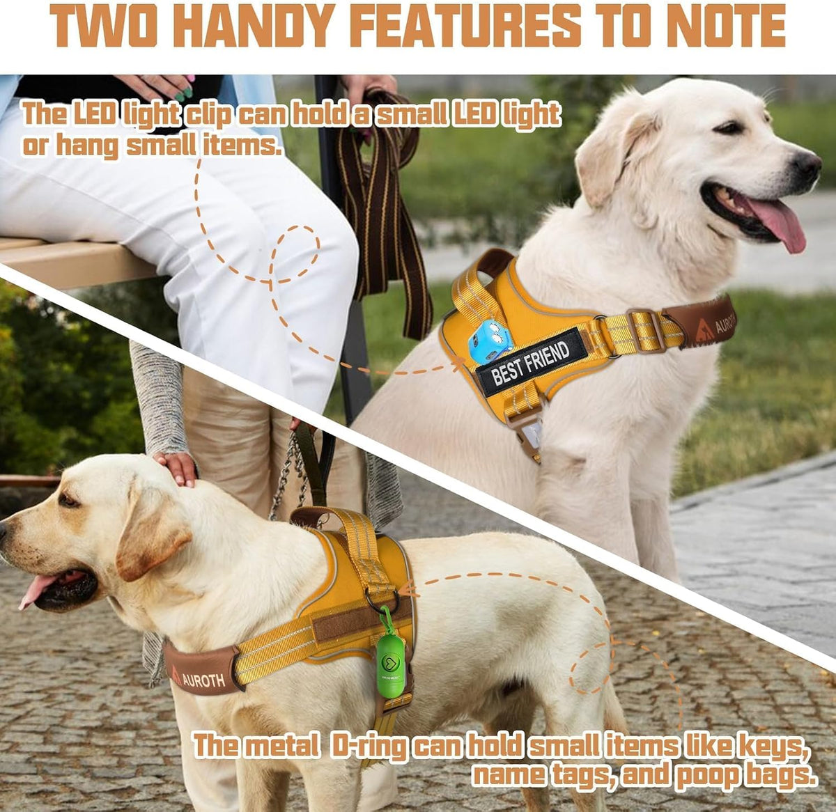 AUROTH Dog Harness for Large Dogs No Pull Tactical Harness and Leash - Turmeric / XL(Neck:24"-32.7",Chest:31.9"-43.7") - image 3