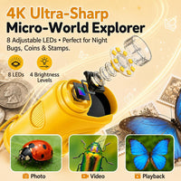 Kids Microscope, 4K 1000X Zoom, 2.4" Screen - Yellow - image 3