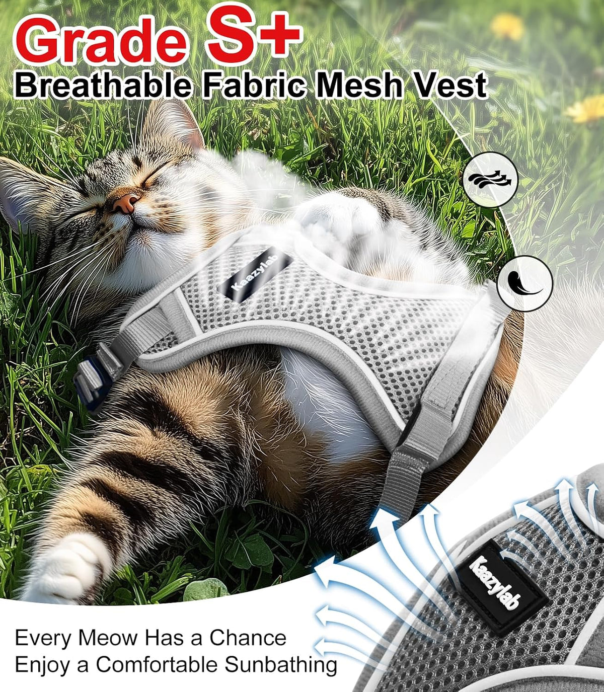 Cat Harness and Leash for Walking Escape Proof Soft Adjustable Cat - Grey / S (7-12lb) - image 3