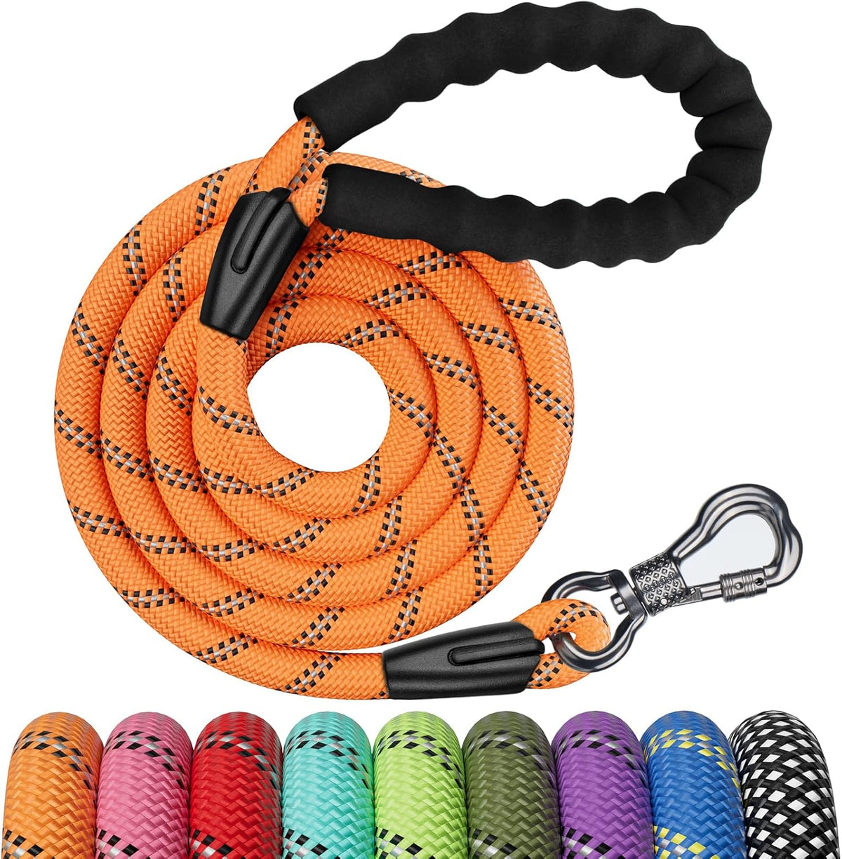 Heavy Duty Dog Leash, 15FT Training Leash with Swivel Lockable Hook, Padded Handle and Highly - 3ft*1/2" / Orange
