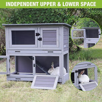 Rabbit Hutch Bunny Cage, Guinea Pig Cage Bunny Hutch Indoor, Wood Pet Cage with 4 Casters -2 Story & 2 Trays