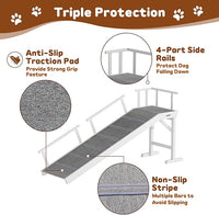 Onelike Wooden Dog Ramp for Bed with Removable Side Rail and Non-Slip Carpet, Stable Pet Ramp Stair for Couch Sofa for Small & Large & Senior Dogs, 60" Long Ramp White