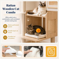 Hey-brother Wooden Cat Tree Tower with Rattan Condo - 21.7" x 15.8" x 73" / White Oak - image 3