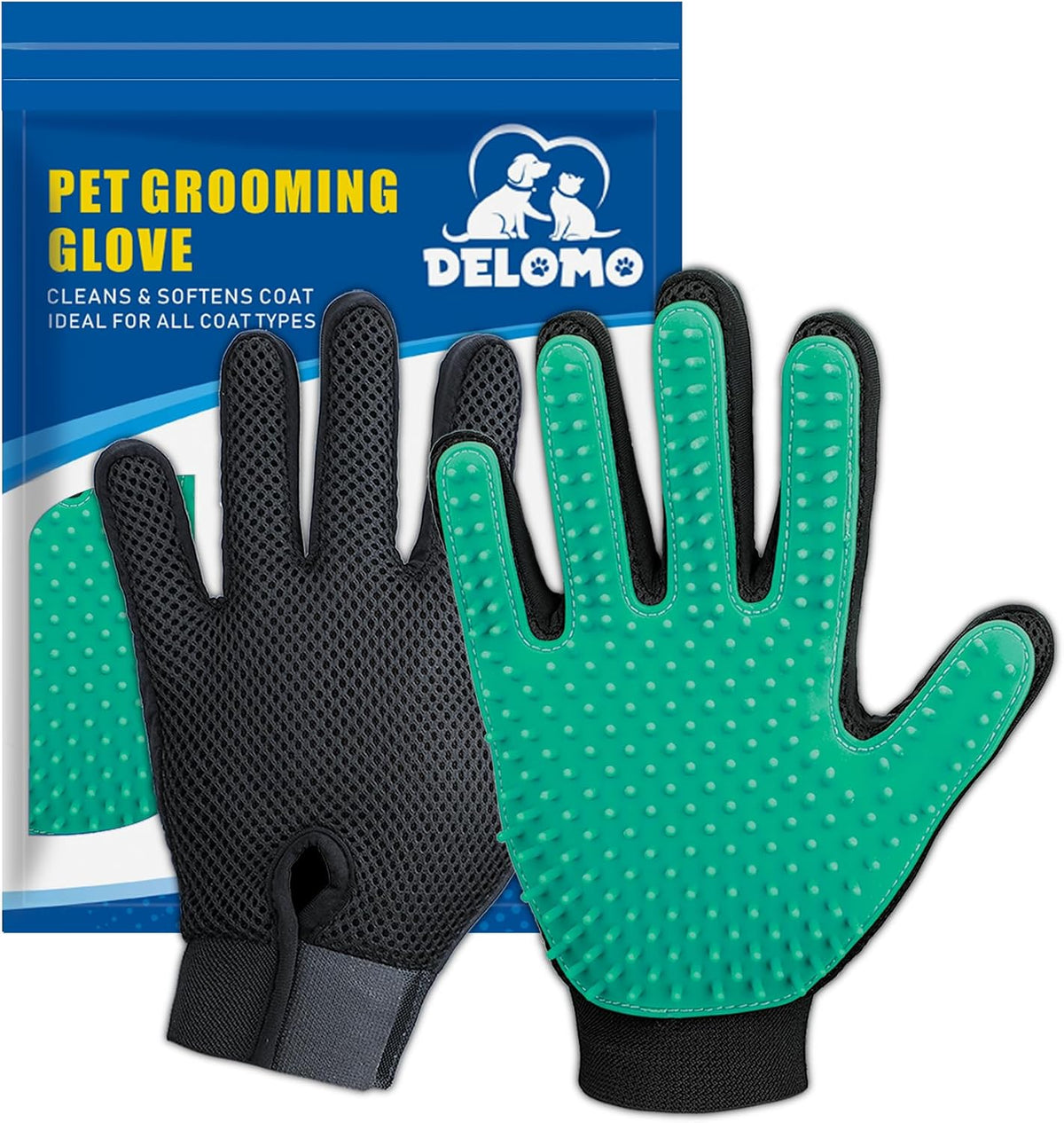 Pet Hair Removal Glove with 255 Silicone Tips for Dogs & Cats - Green