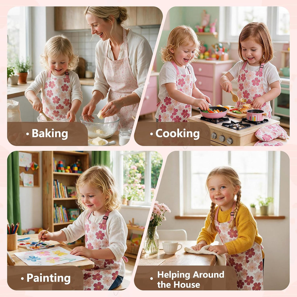 Kids Apron for Boys and Girls Aged 3-6 100% Cotton Blue WQHM – Fun for Kids & Family - Pink 1-pack Apron - image 2