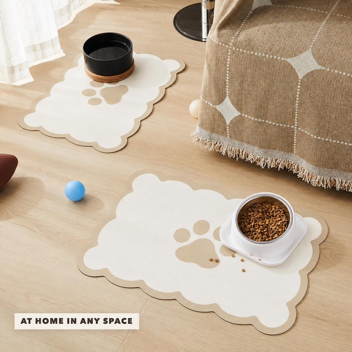Scalloped Dog Feeding Mat, Beige White, 14" X 19” – Essentials for Dogs - Beige / 19"L x 14"W - image 2