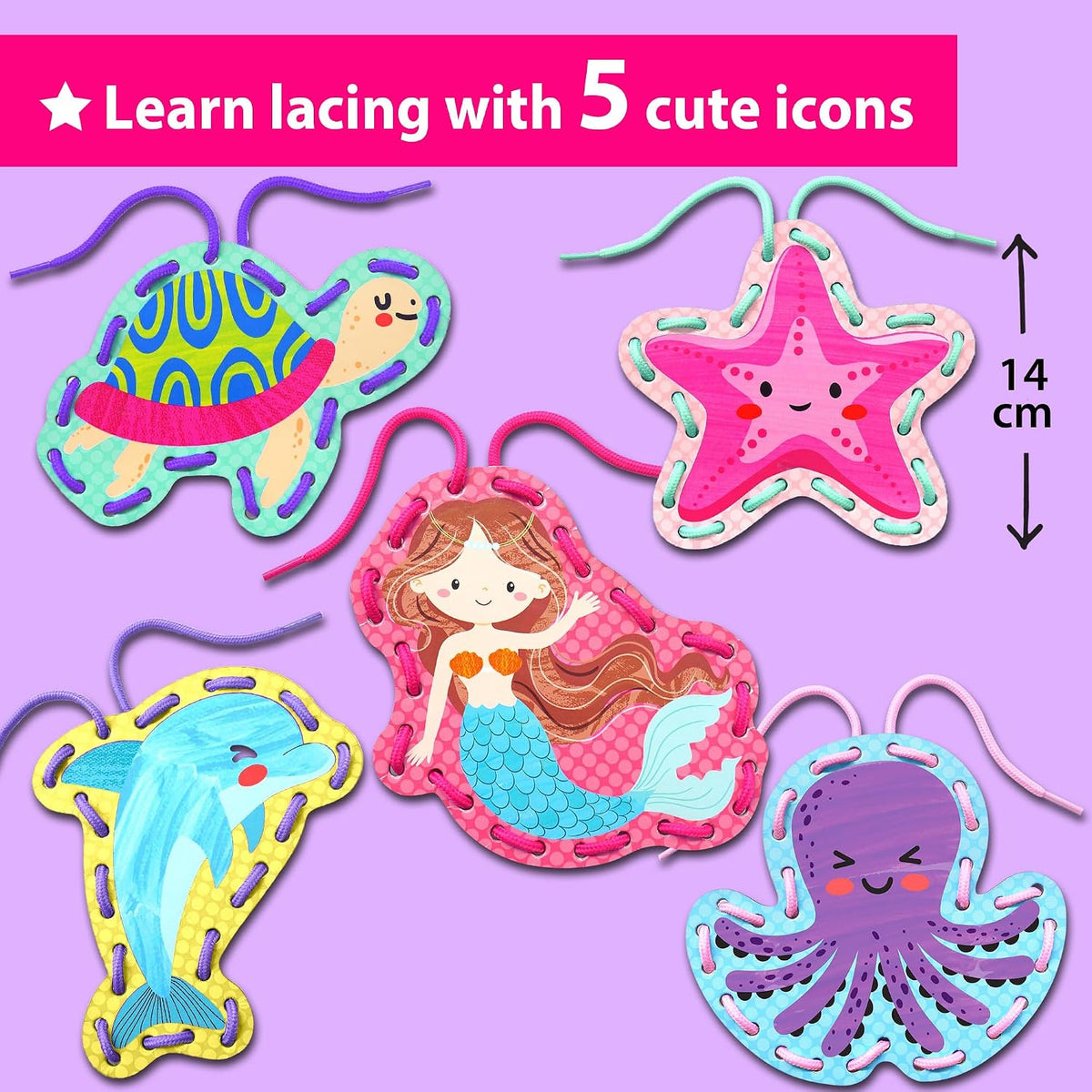 KRAFUN Princess, Unicorn & Mermaid Lacing Cards Age 3+ - Mermaid - Standard - image 3