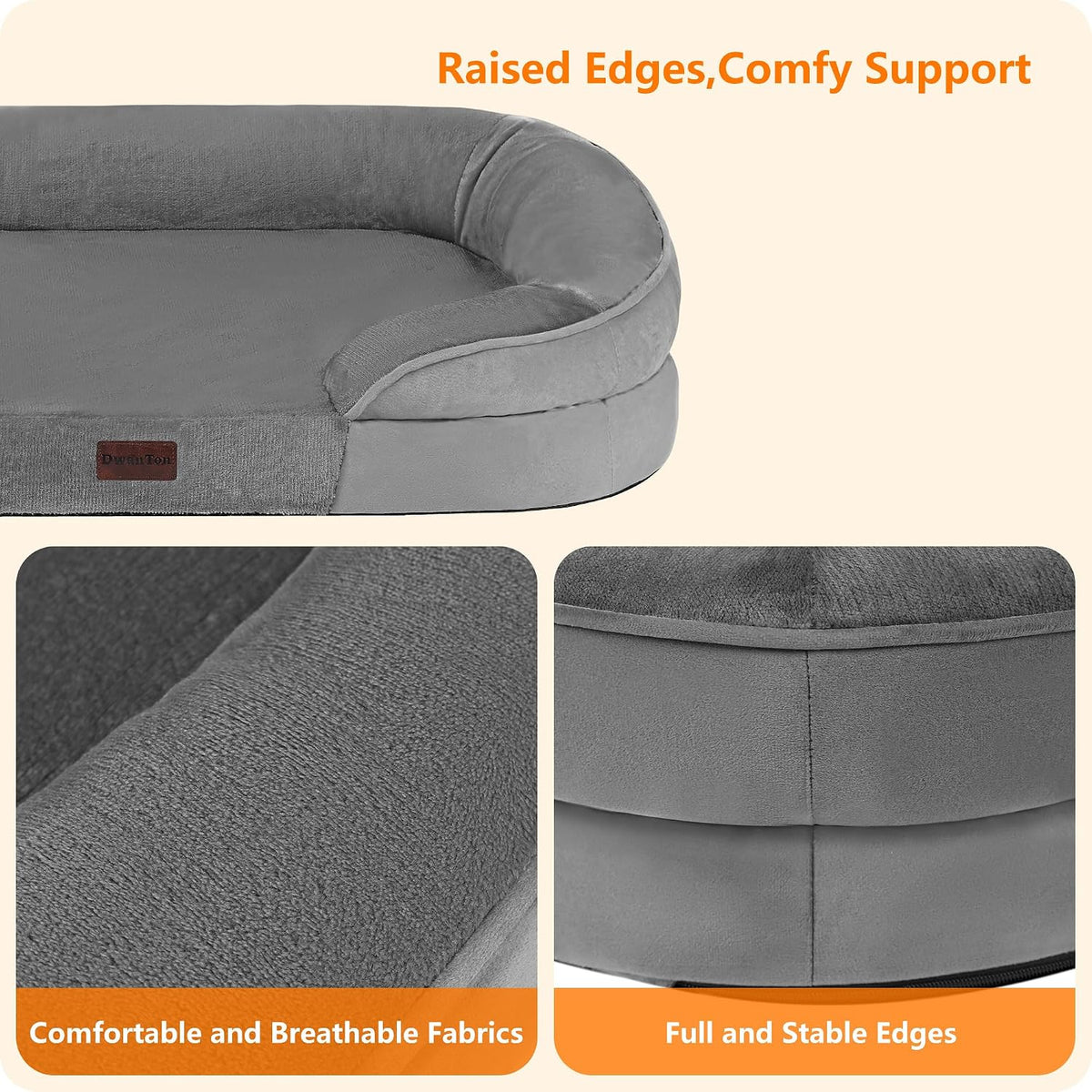 Orthopedic Waterproof Medium Dog Bed Sofa, Gel Memory Foam, 36" – Essentials for Dogs - Medium Grey / Medium(36 x 25.5 x 6 inch) - image 4