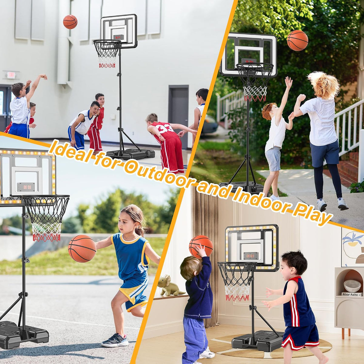 flybakiz kids basketball hoop with electronic scoreboard, timer and adjustable stand - view 8