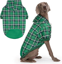 Plaid Dog Hoodie - British Style Warm Dog Sweater Shirt with Leash Hole,Pitbull Clothes - Green / Large
