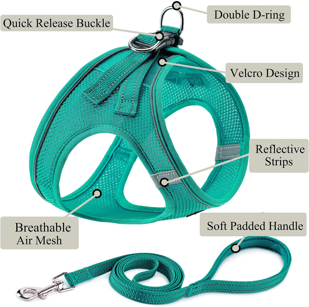 Dog Harness with Leash Set, Step-in Adjustable Puppy Pet Vest - Forest Green / XS(Chest:12"-14") - image 2