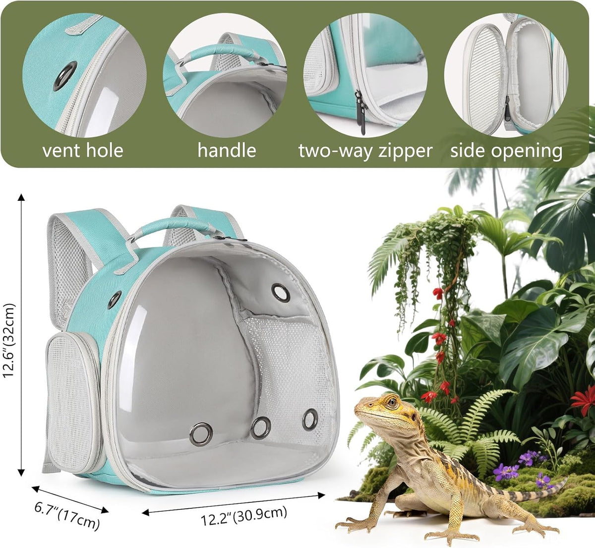 Bearded Dragon Travel Carrier, Lizards Carrier - Green / Backpack - image 2