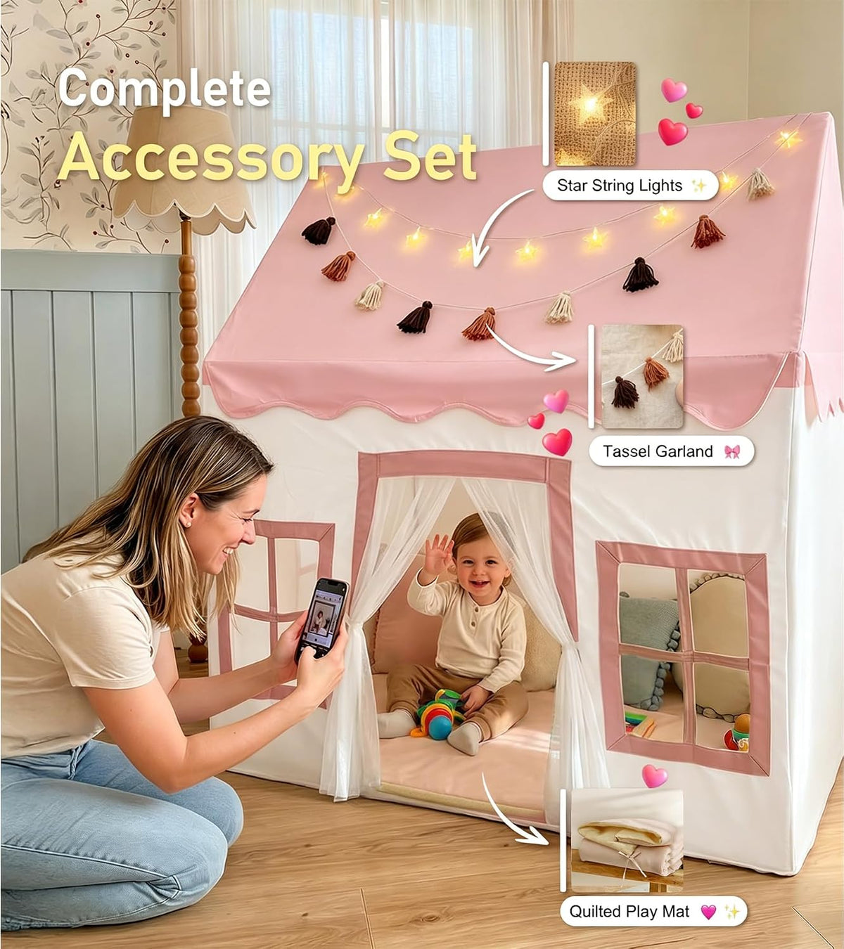 Little Dove Kids Play Tent with Mat - Pink Play Tent / Large Size - image 3