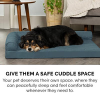 Furhaven Cooling Gel Dog Bed for Large Dogs w/ Removable Bolsters & Washable Cover, For Dogs Up to 95 lbs - Pinsonic Quilted Paw L Shaped Chaise - Bluestone, Jumbo/XL
